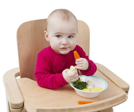 小孩在高椅上吃飯