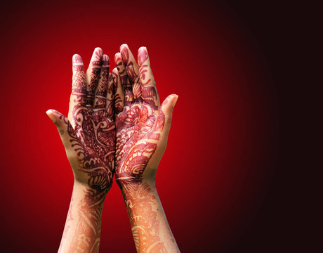 Henna（mehendi）在印度新娘的手飾
