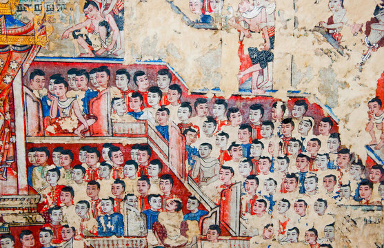 在Wat Phra唱佛寺壁畫的古代繪畫；
