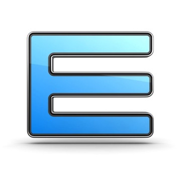 金屬邊框現(xiàn)代設(shè)計中的字母E藍(lán)色圖標(biāo)