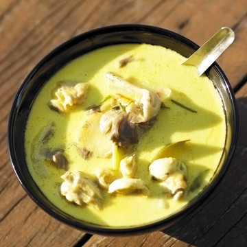 Tom Kha Gai -泰國傳統(tǒng)雞湯和椰奶。極淺景深。廣場組成。