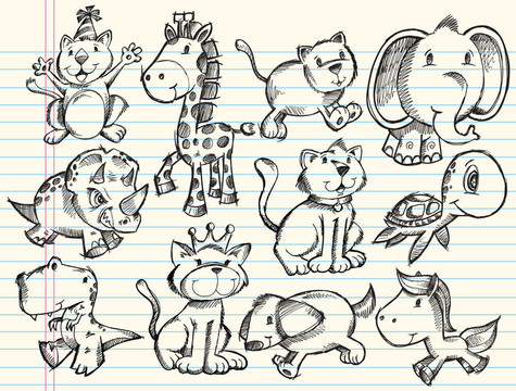 素描涂鴉動物向量集