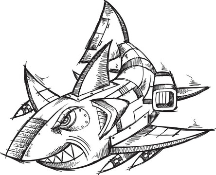 素描涂鴉機器人機器人鯊魚