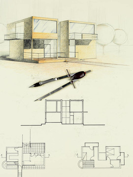 現(xiàn)代房屋建筑草圖用圓規(guī)
