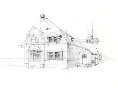 鉛筆素描老房子白皮書