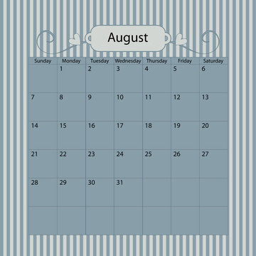 蓝色日历2011八月