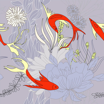 無(wú)縫背景與紅色魚(yú)類