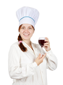 與酒杯的女廚師
