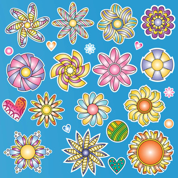 五顏六色的花和心