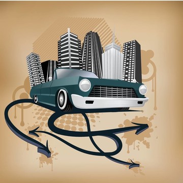 復(fù)古城市與汽車(chē)海報(bào)