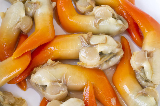 蚶自然；典型的西班牙食品；langostillos