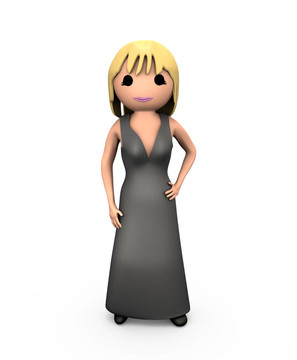 3D金發(fā)女孩穿著黑色連衣裙的女人
