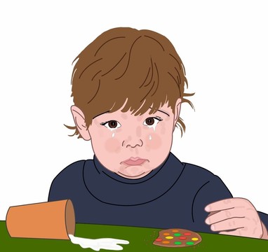 孩子為打翻的牛奶哭泣