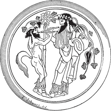 Satyr和狄俄尼索斯的老式雕刻