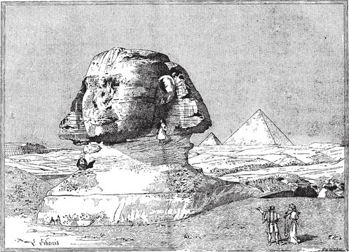 獅身人面像；孟菲斯遺址附近；埃及；復(fù)古版畫。