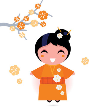 藝伎和服女人在橙白色隔離