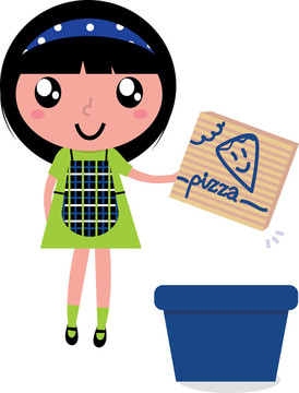 可愛女孩回收紙盒進(jìn)入回收站