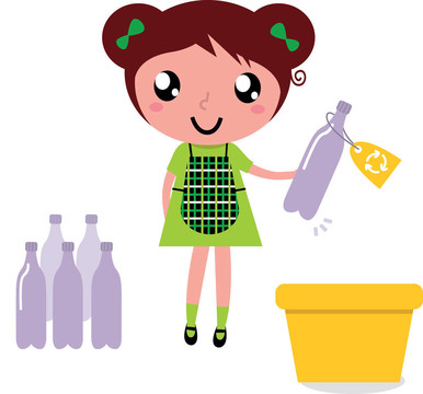 可愛女孩回收垃圾進入回收站