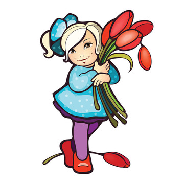一串郁金香女孩