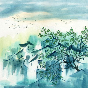 江南水鄉(xiāng)水彩畫(huà)素材