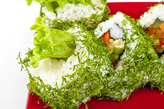 日本的素食卷蒔蘿和蔬菜