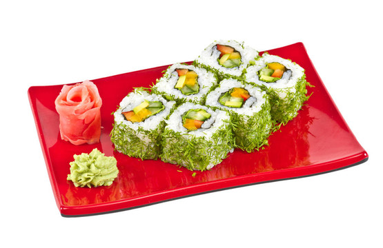 日本的素食卷蒔蘿和蔬菜