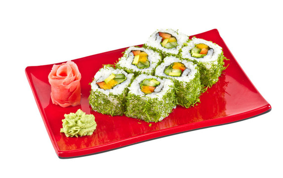 日本的素食卷蒔蘿和蔬菜