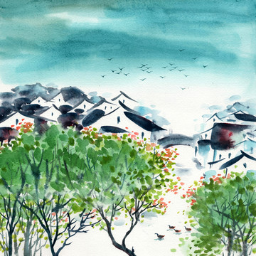 江南水鄉(xiāng)水彩畫(huà)素材