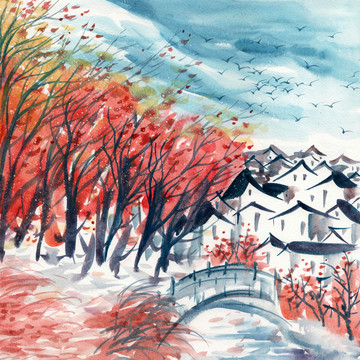 江南水鄉(xiāng)水彩畫(huà)素材