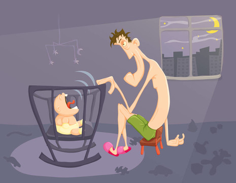 困倦的父母和哭泣的嬰兒