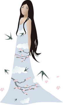 可愛(ài)連衣裙中的女性人物