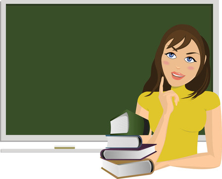 帶書和黑板的女孩