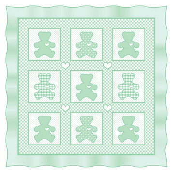 泰迪熊嬰兒被子；Pastel Green
