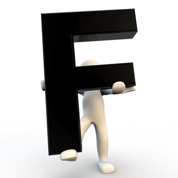 3D人物手持黑色字母F；小人物