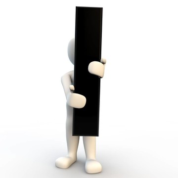 3D人物手持黑色字母i；小人物