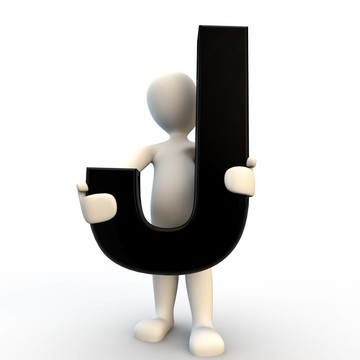 3D人物手持黑色字母J；小人物