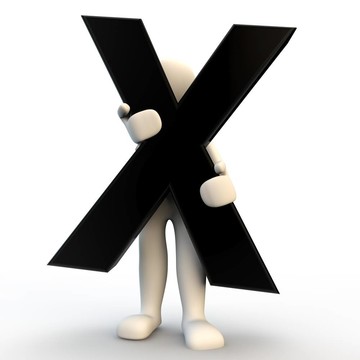3D人物持有黑色字母X；小人物