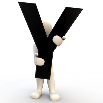 3D人物手持黑色字母Y；小人物