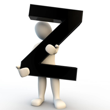 3D人物手持黑色字母Z；小人物