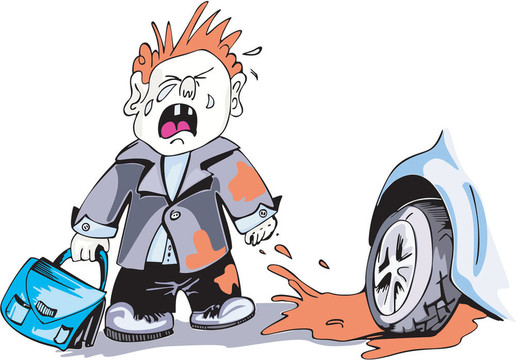 哭泣的男孩和車輪