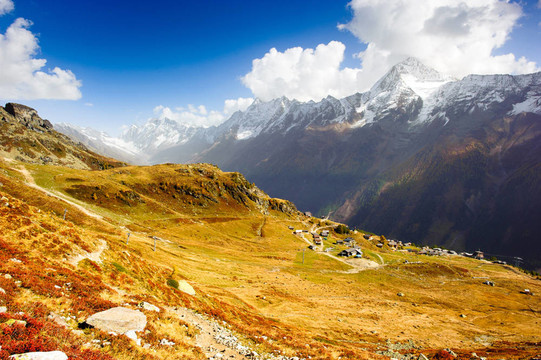 loetschental山谷的廣角全景