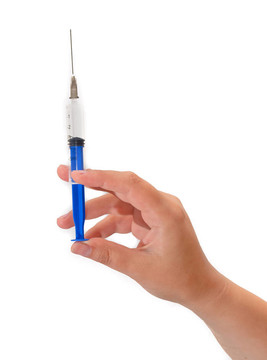 帶注射器的手