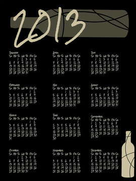 葡萄酒列表主題2013日歷