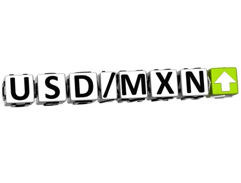 3d貨幣美元MXN率概念符號按鈕