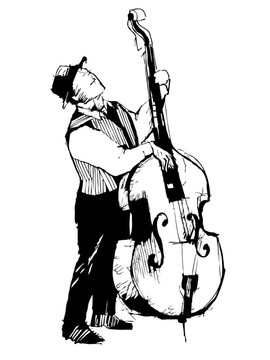 在低音提琴音樂家素描