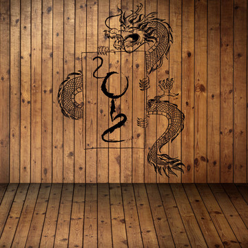 2012年；老grung紙上壩木材紋理使用龍