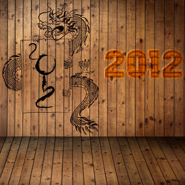 2012年；老grung紙上壩木材紋理使用龍