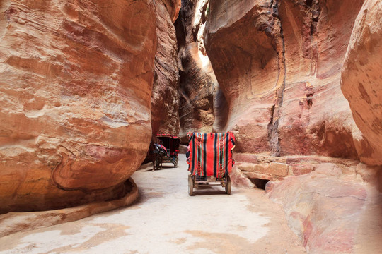 馬車在西克峽谷；Petra；Jordan。