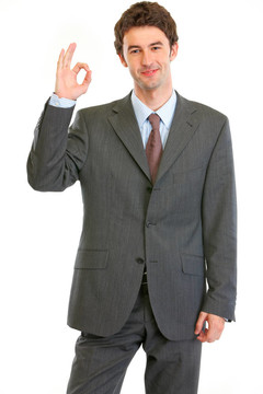 快樂現(xiàn)代商人展示OK手勢(shì)