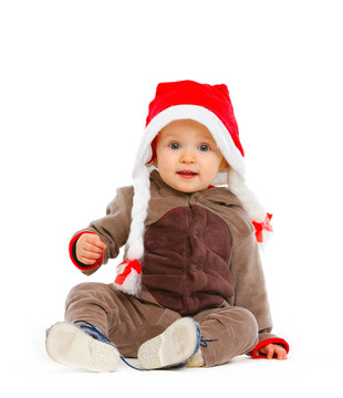 可愛的嬰兒在Santa帽子肖像